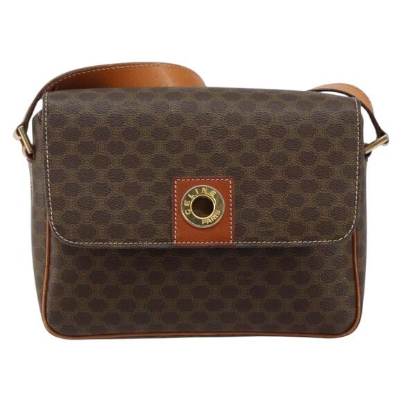 CELINE Macadam Canvas Shoulder Bag Pvc Leather Brown Gold - Picture 2 of 12